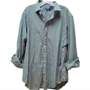 POLO RALPH LAUREN | Classic Fit | Grn Blk Wte Stripe, Sz 17 1/2 34-35
